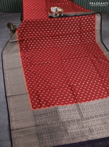 Banarasi silk cotton saree maroon and navy blue with allover thread & zari woven buttas and woven border
