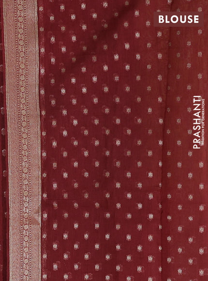 Banarasi silk cotton saree light green and pastel maroon with allover thread & zari woven buttas and woven border