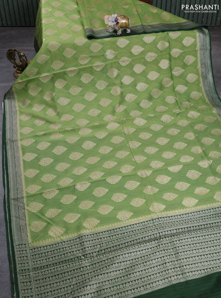 Banarasi silk cotton saree pastel green and bottle green with allover thread & zari woven buttas and woven border