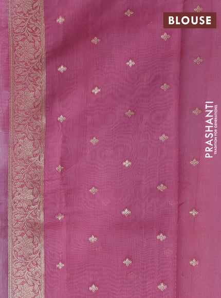 Banarasi silk cotton saree bluish grey and peach pink with allover thread & zari weaves and woven border