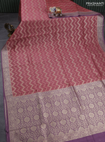 Banarasi silk cotton saree dark peach and pastel purple with allover thread & zari weaves and woven border