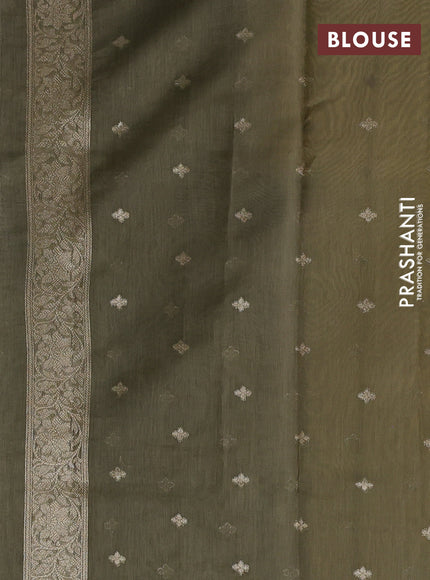 Banarasi silk cotton saree lime yellow and grey shade with allover thread & zari weaves and woven border