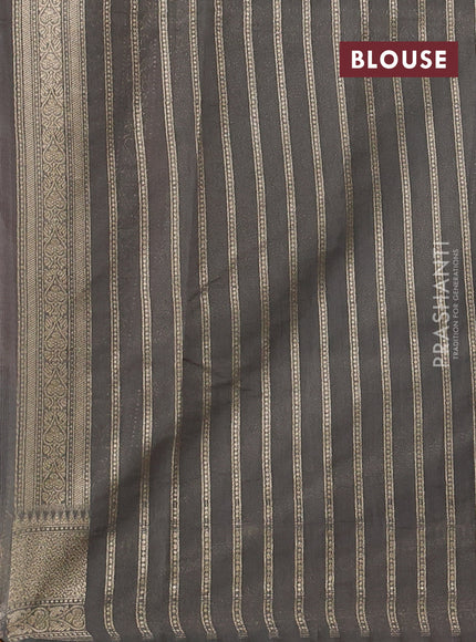 Banarasi silk cotton saree dark peach and grey with allover thread & zari woven buttas and woven border