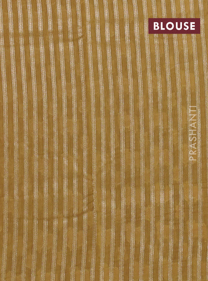 Banarasi silk cotton saree dark peach and mustard yellow with allover thread & zari pichwai buttas and woven border