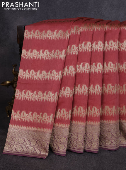 Banarasi silk cotton saree dark peach and pastel purple with allover thread & zari weaves and woven border