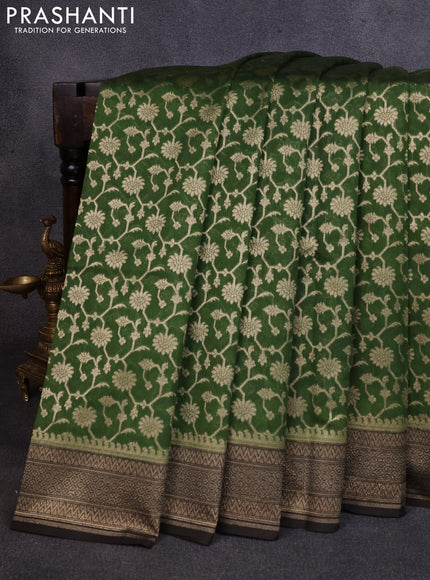 Banarasi silk cotton saree green and black with allover thread & zari weaves and woven border