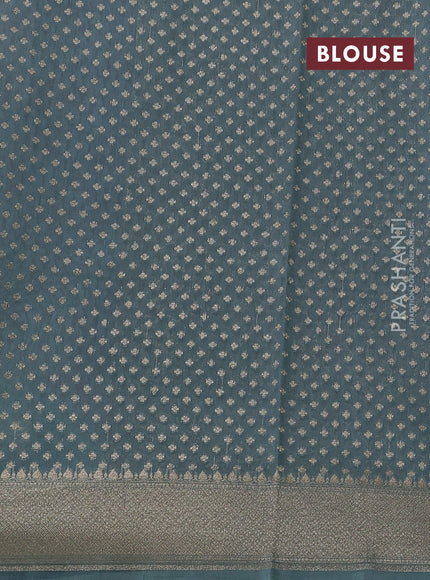 Banarasi silk cotton saree dark peach and pastel blue with allover thread & zari checks & buttas and woven border
