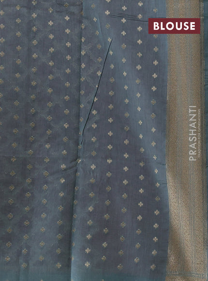 Banarasi silk cotton saree dark peach and bluish grey with allover thread & zari weaves and woven border