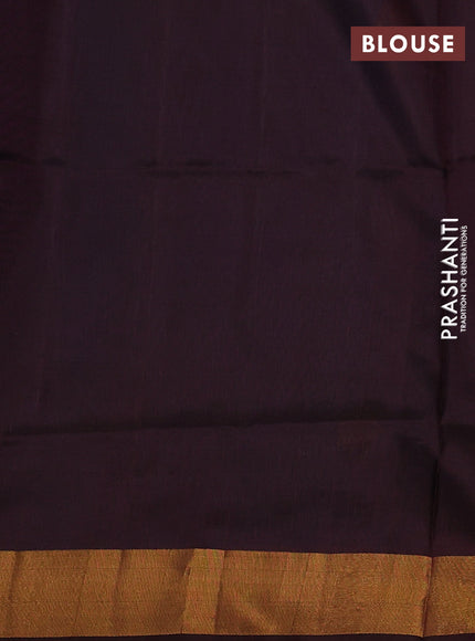 Pure uppada silk saree cs blue and coffee brown with silver & gold zari woven buttas and zari woven border