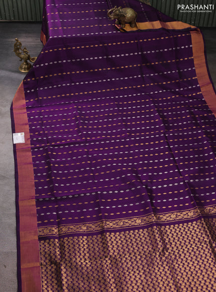 Pure uppada silk saree purple with allover silver & gold zari woven buttas and zari woven border