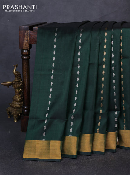 Pure uppada silk saree bottle green with allover silver & gold zari woven buttas and zari woven border