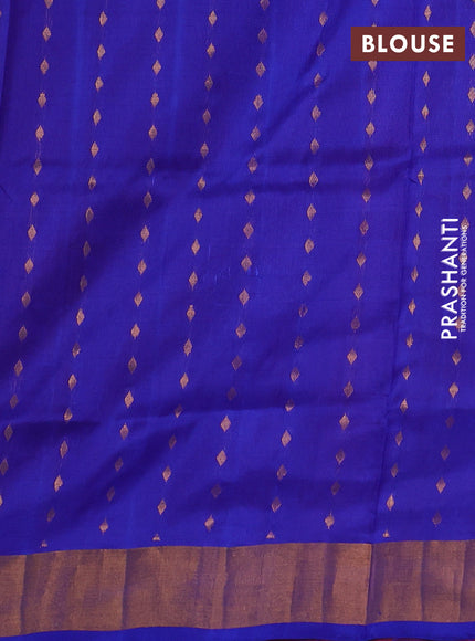 Pure uppada silk saree orange and blue with allover silver & gold zari woven floral buttas and zari woven border