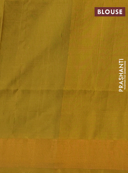 Pure uppada silk saree green and mustard yellow with silver & gold zari woven buttas and zari woven border