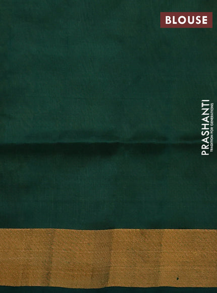 Pure uppada silk saree yellow and bottle green with silver & gold zari woven buttas and zari woven border