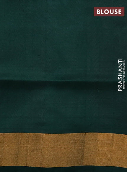 Pure uppada silk saree pastel peach and bottle green with silver & gold zari woven buttas and zari woven border