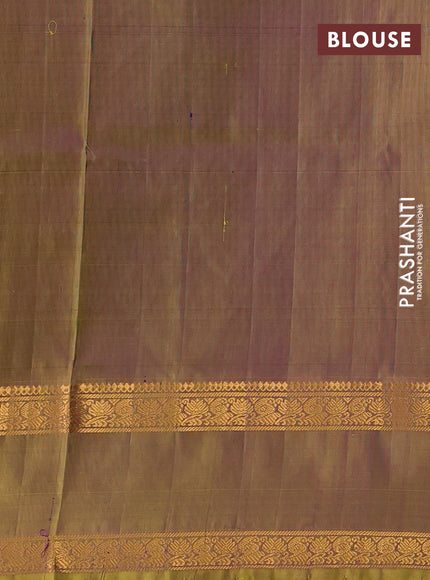 Pure uppada silk saree purple and dual shade of lime green with silver & gold zari woven buttas and rettapet zari woven border