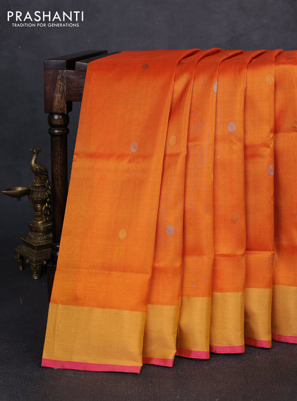 Pure uppada silk saree orange and pink with silver & gold zari woven coin buttas and zari woven border