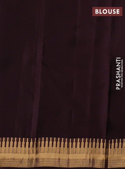 Kanchipuram silk saree green and coffee brown with rudraksha zari woven buttas and temple design zari woven border