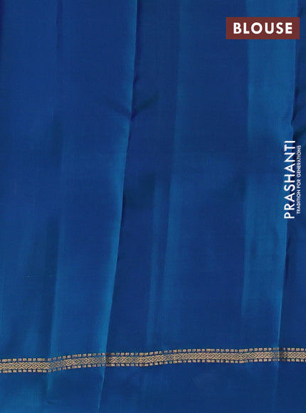 Kanchipuram silk saree royal blue and peacock green with allover zari woven stripes & buttas and zari woven simple border
