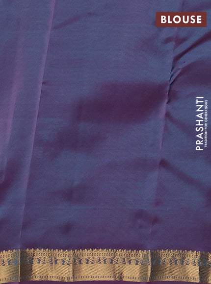 Kanchipuram silk saree teal green and dual shade of purple with allover zari woven stripes & buttas and zari woven border