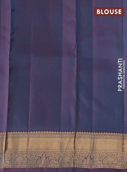 Kanchipuram silk saree cs blue and dual shade of red with zari woven buttas and zari woven border