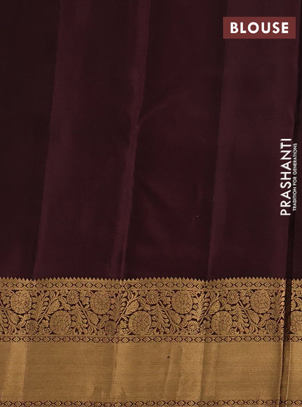 Kanchipuram silk saree peacock blue and coffee brown with allover zari woven buttas and rich zari woven border