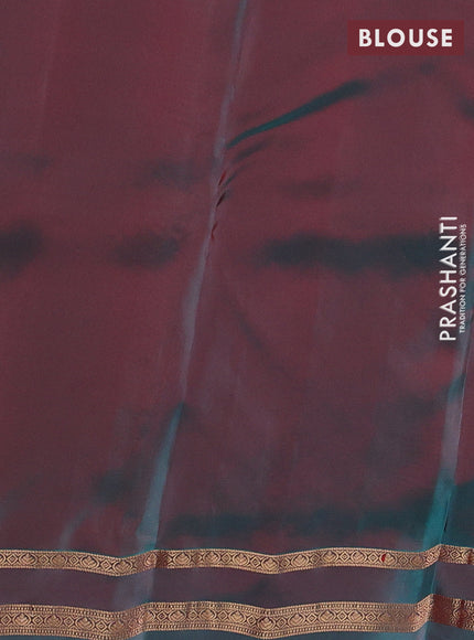 Kanchipuram silk saree pink and dual shade of teal green with allover zari woven stripes & buttas and zari woven border