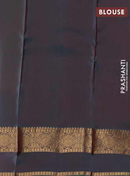 Kanchipuram silk saree mustard yellow and peacock green with allover zari woven buttas and zari woven simple border
