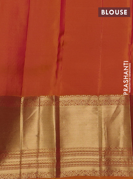 Kanchipuram silk saree pink and mustard yellow with allover zari woven buttas and long rich zari woven border