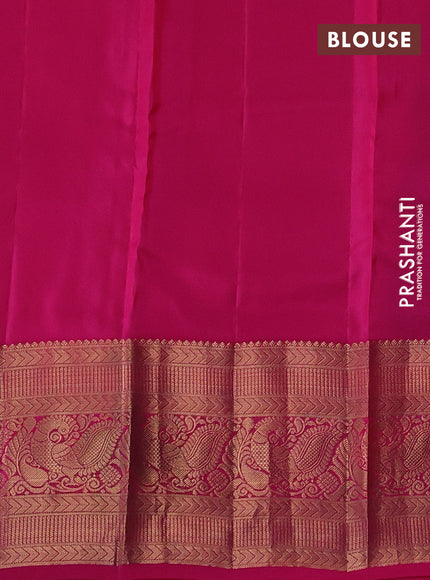 Kanchipuram silk saree purple and pink with peacock zari woven buttas and long zari woven border