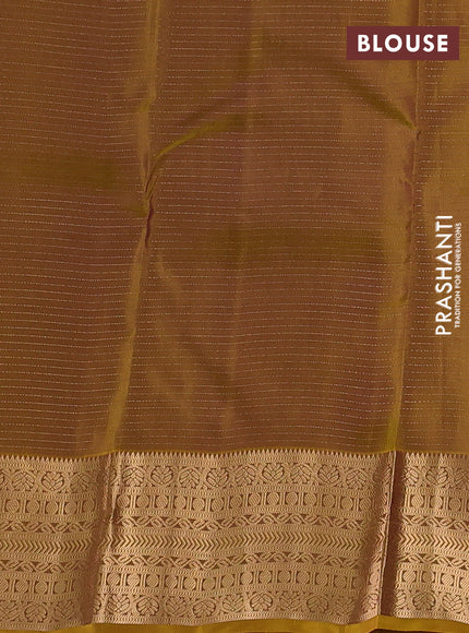 Kanchipuram silk saree purple and mustard yellow with allover zari woven checks & buttas and long zari woven border