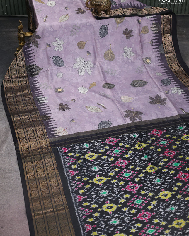 Pochampally silk saree pastel purple and black with allover digital prints and temple design annam zari woven border