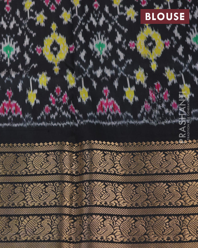 Pochampally silk saree pastel purple and black with allover digital prints and temple design annam zari woven border