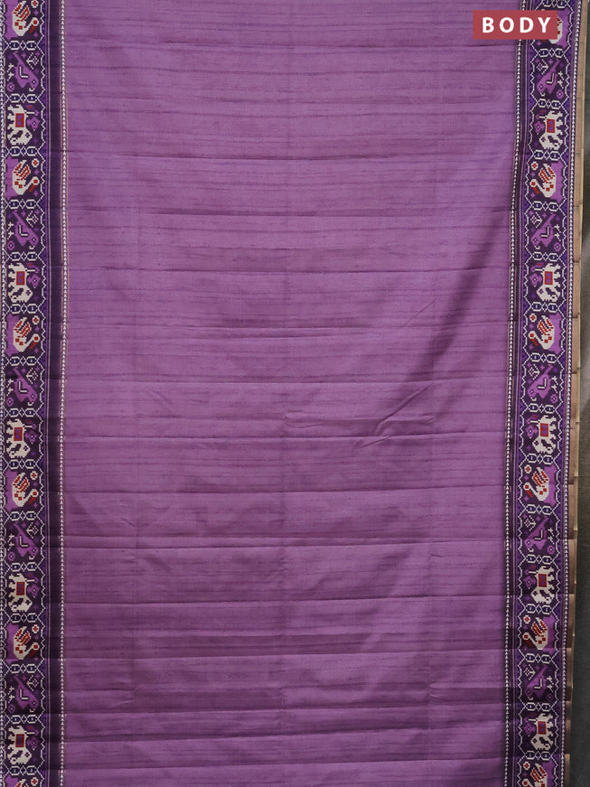 Semi tussar saree mild purple and purple with plain body and patola printed border