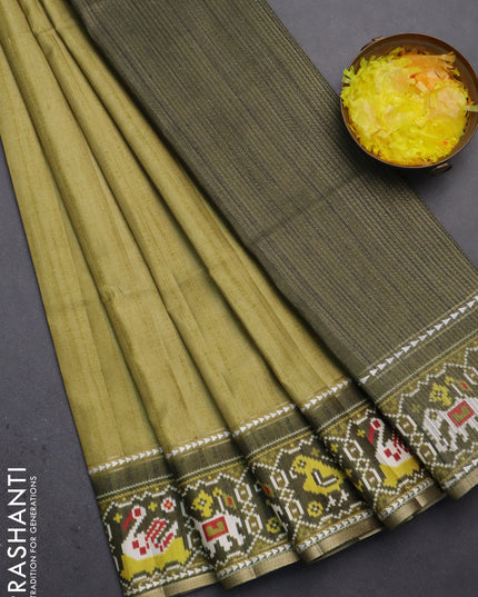 Semi tussar saree light green and sap green with plain body and patola printed border