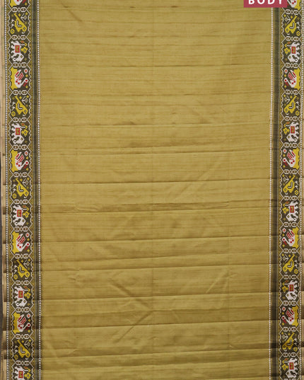Semi tussar saree light green and sap green with plain body and patola printed border