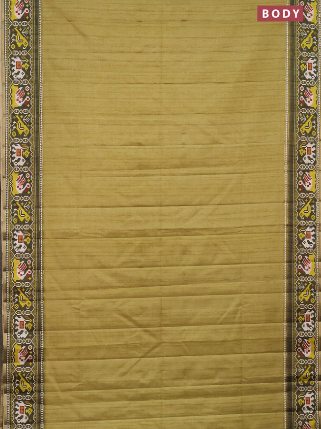 Semi tussar saree light green and sap green with plain body and patola printed border