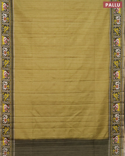 Semi tussar saree light green and sap green with plain body and patola printed border
