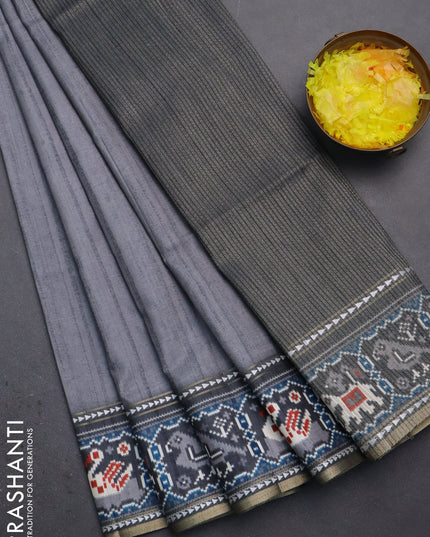Semi tussar saree grey and dark grey with plain body and patola printed border