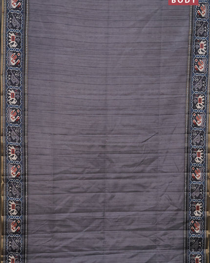 Semi tussar saree grey and dark grey with plain body and patola printed border