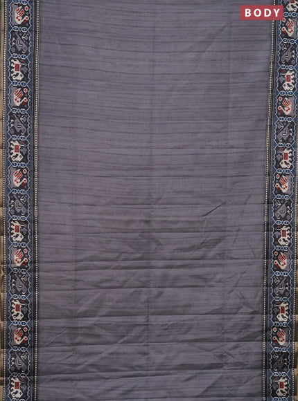 Semi tussar saree grey and dark grey with plain body and patola printed border