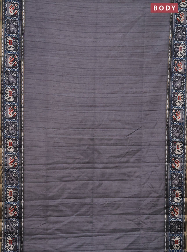 Semi tussar saree grey and dark grey with plain body and patola printed border