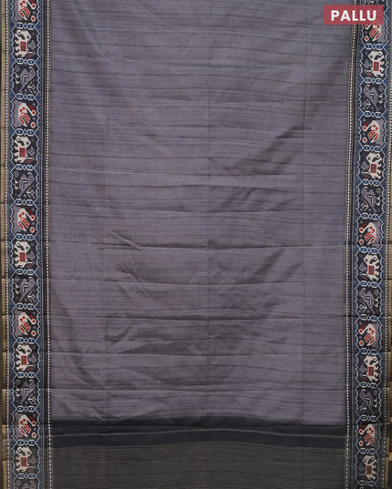 Semi tussar saree grey and dark grey with plain body and patola printed border