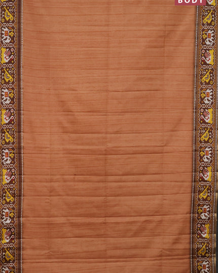 Semi tussar saree peach orange and brown with plain body and patola printed border