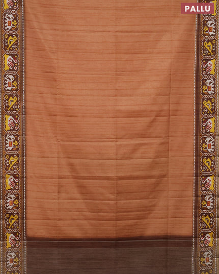 Semi tussar saree peach orange and brown with plain body and patola printed border