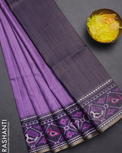 Semi tussar saree mild purple and purple with plain body and patola printed border