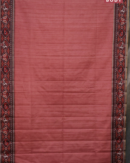 Semi tussar saree dark peach and brown with plain body and patola printed border
