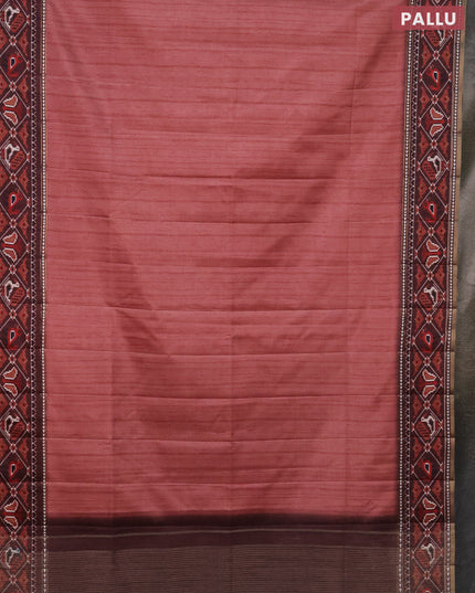 Semi tussar saree dark peach and brown with plain body and patola printed border