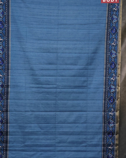 Semi tussar saree blue shade and peacock blue with plain body and patola printed border
