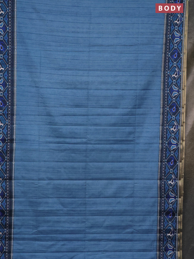 Semi tussar saree blue shade and peacock blue with plain body and patola printed border